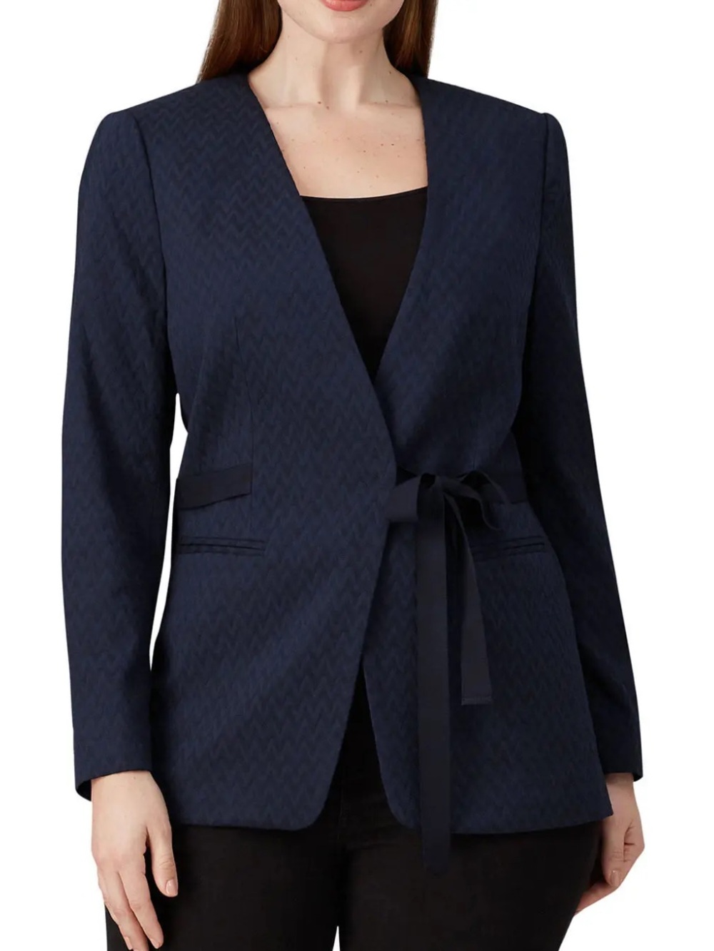 Rebecca Taylor Navy Zig Zag Chevron Knit Blazer Jacket
